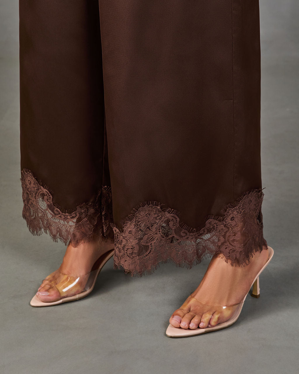 Soera Satin Wide Leg Lace Trim Pants