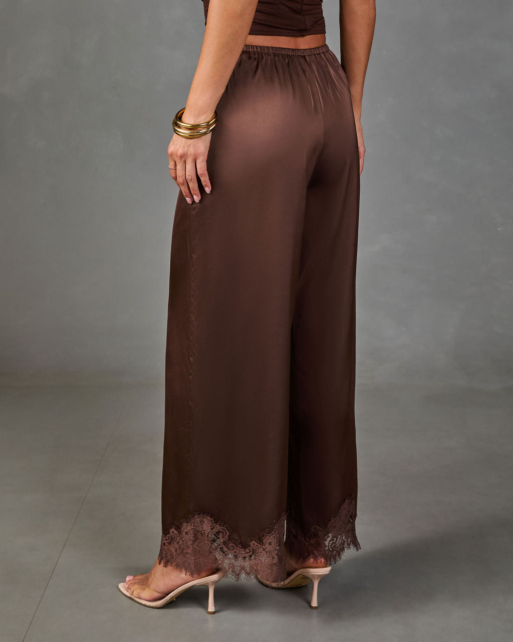 Soera Satin Wide Leg Lace Trim Pants