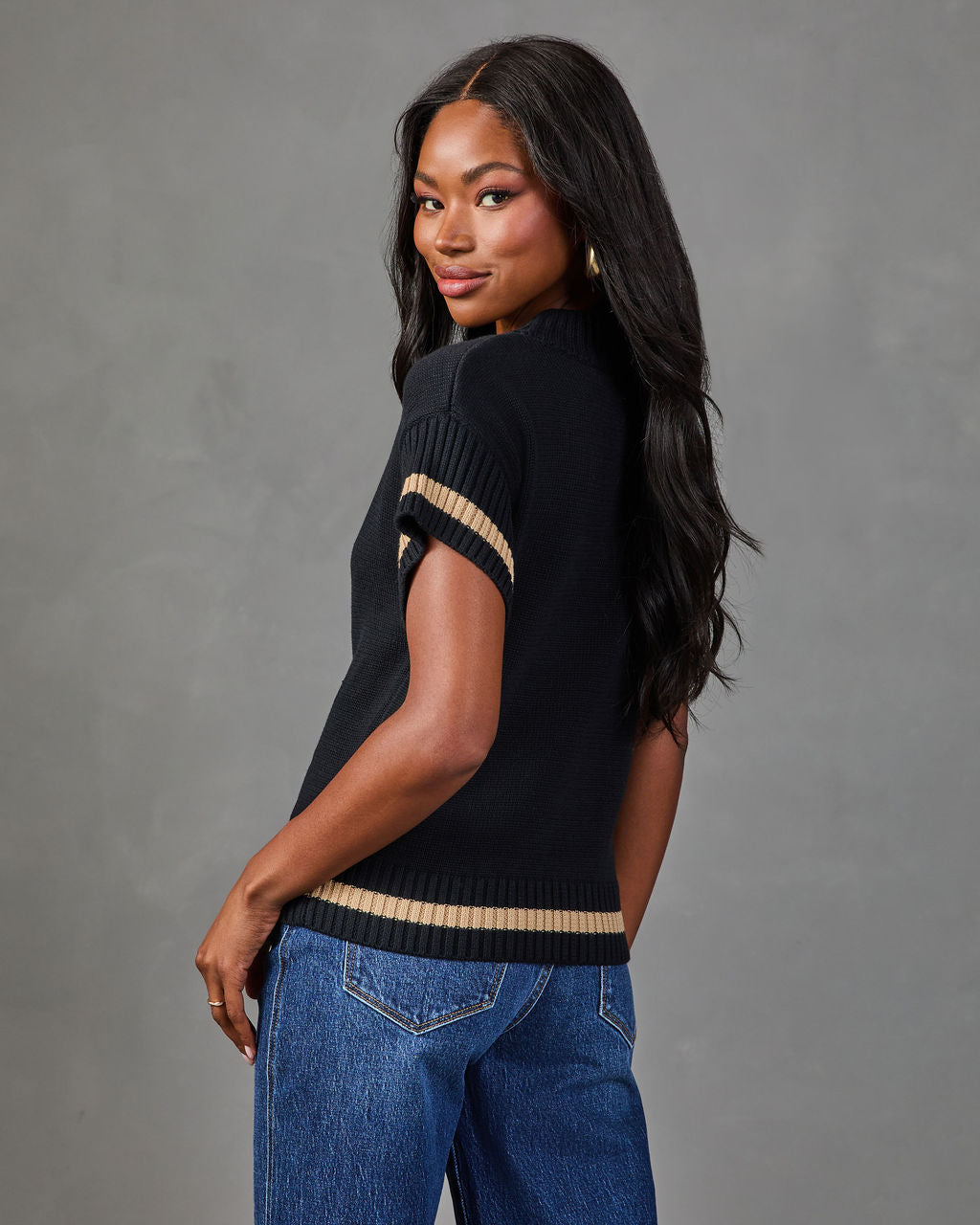 Serena Contrast Stripe Short Sleeve Sweater
