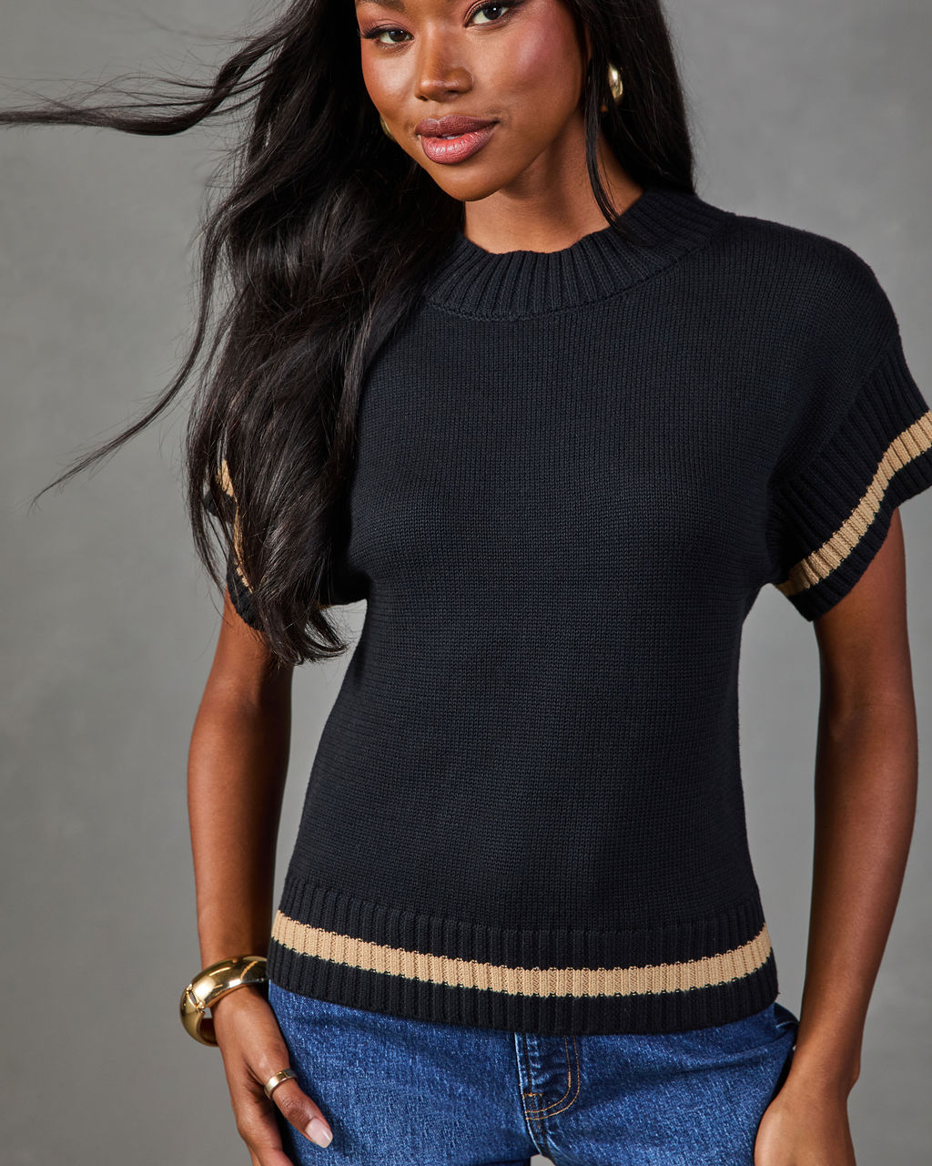 Serena Contrast Stripe Short Sleeve Sweater