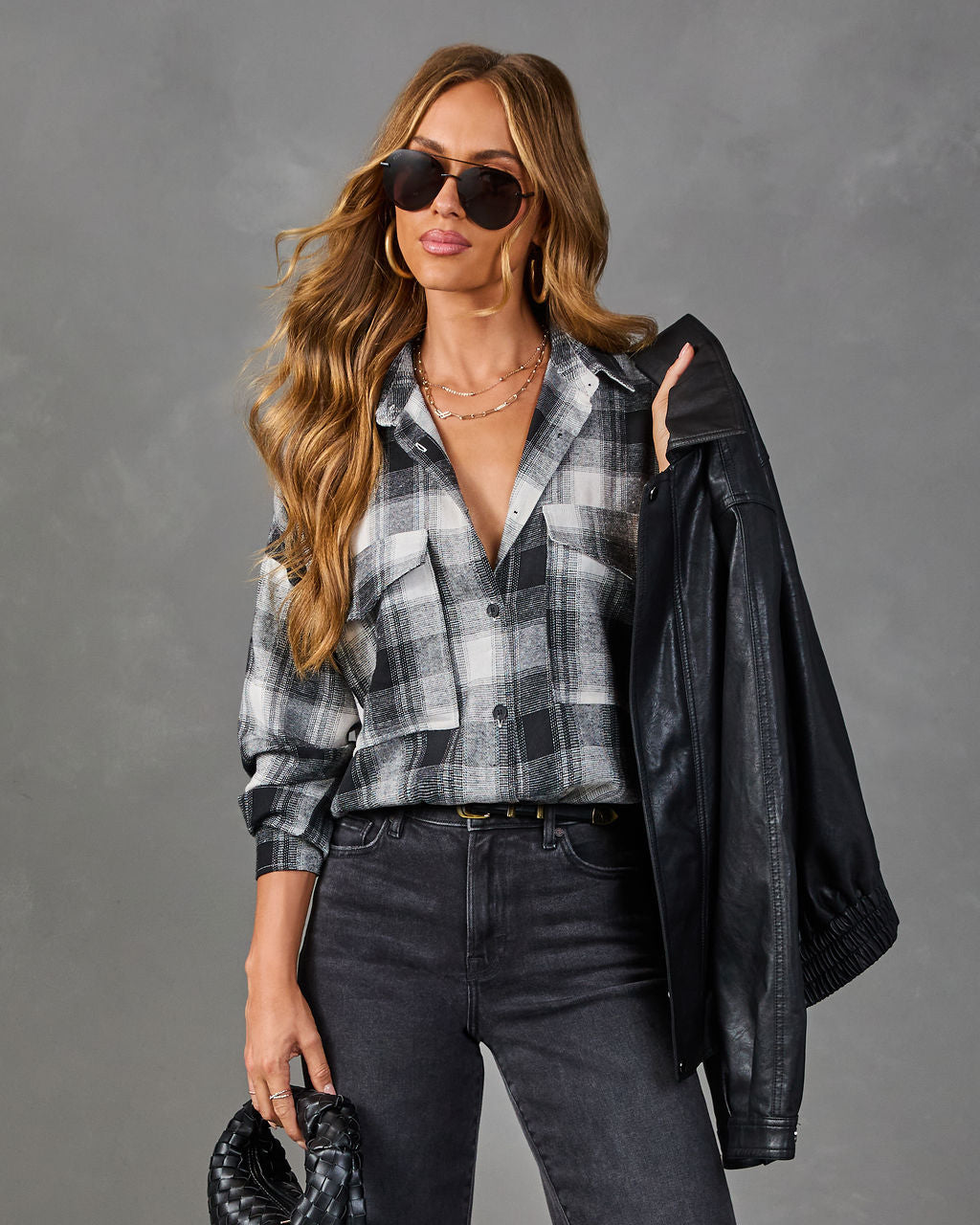 Petaluma Cotton Blend Plaid Button Down Top