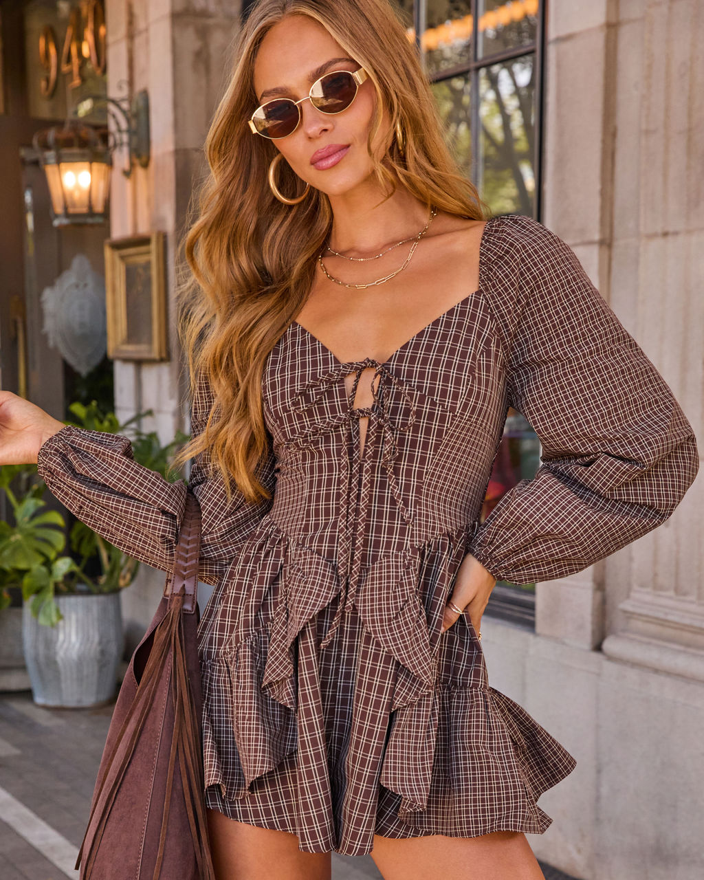 Lendsey Plaid Bust Tie Ruffle Romper