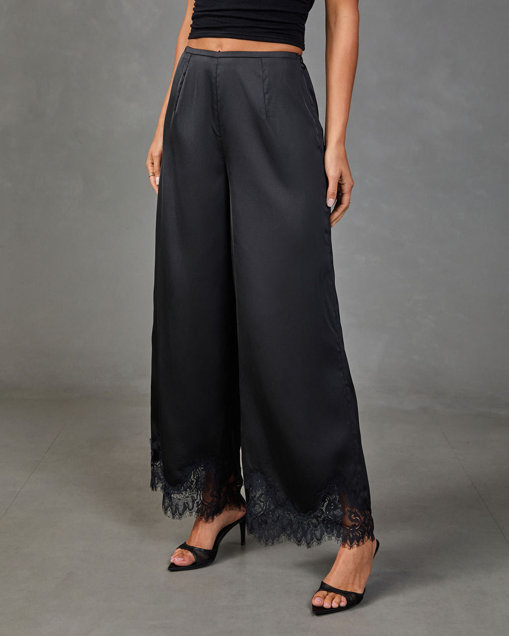 Soera Satin Wide Leg Lace Trim Pants