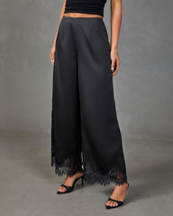 Soera Satin Wide Leg Lace Trim Pants