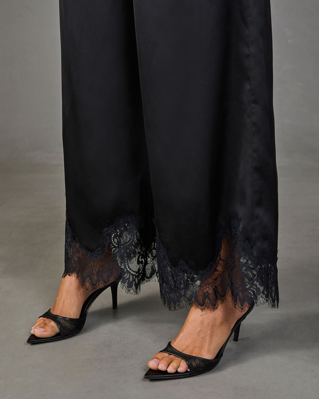 Soera Satin Wide Leg Lace Trim Pants