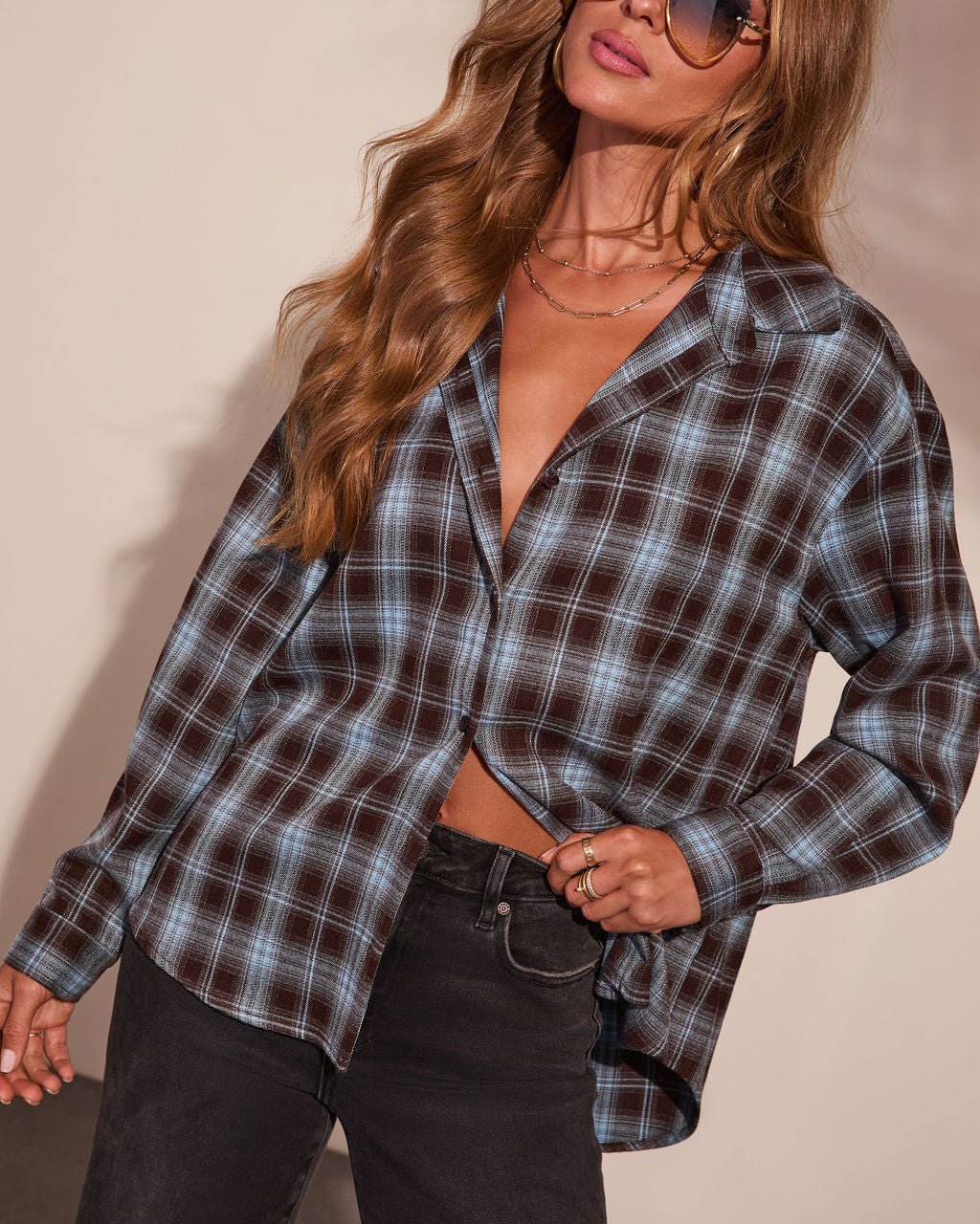 Katarina Plaid Button Down Top