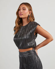 Sinclair Metallic Plisse Crop Blouse