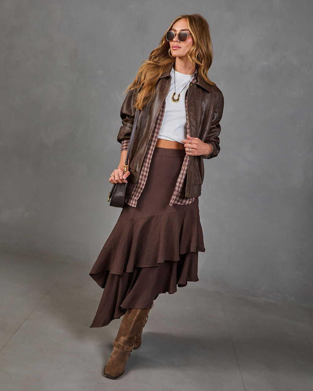 Briston Linen Blend Tiered Ruffle Midi Skirt