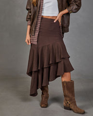 Briston Linen Blend Tiered Ruffle Midi Skirt