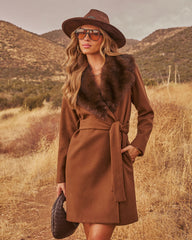 Basset Detachable Faux Fur Wrap Tie Coat