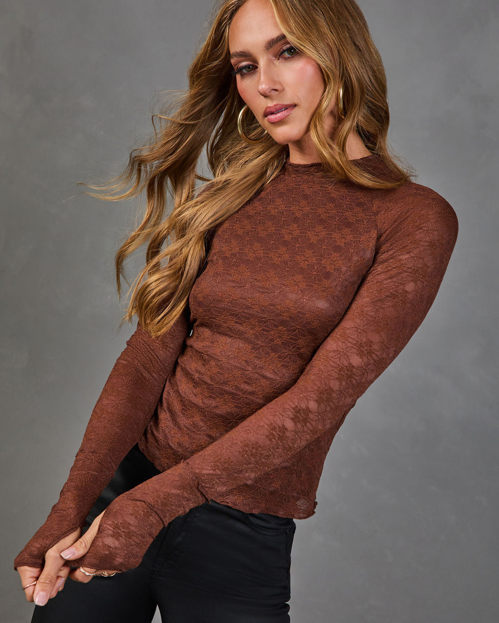 Wicked Romance Floral Lace Mock Neck Top