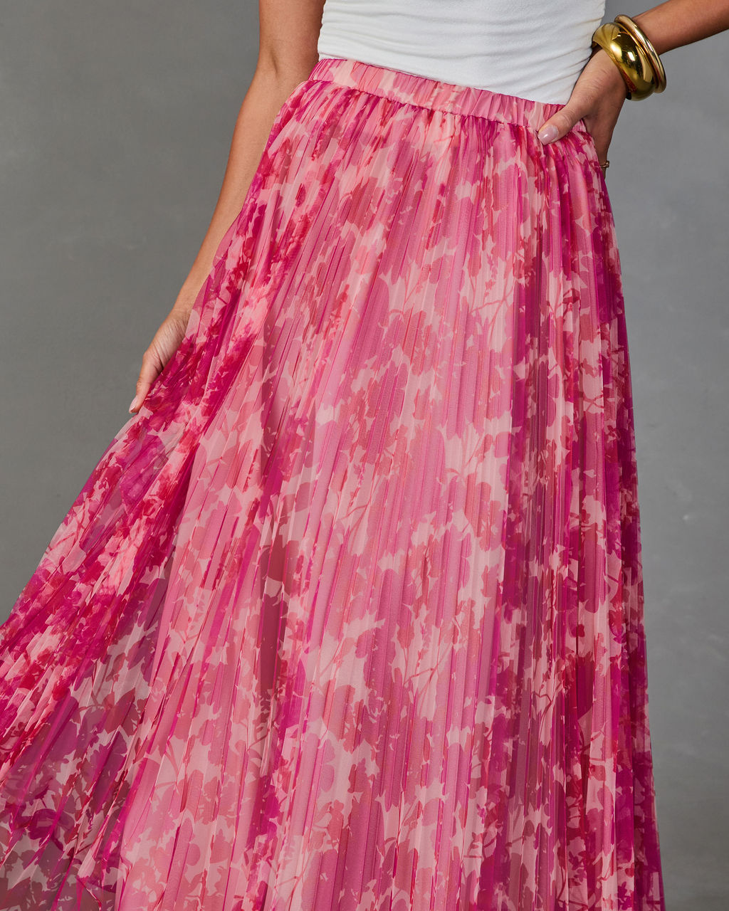 Whispered Rose Pleated Tulle Floral Maxi Skirt