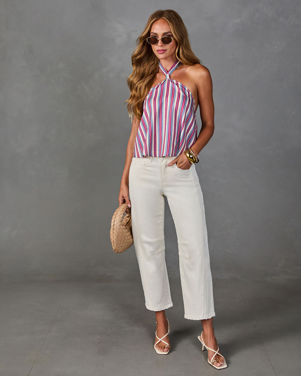 Cherished Cheers Striped Halter Neck Top