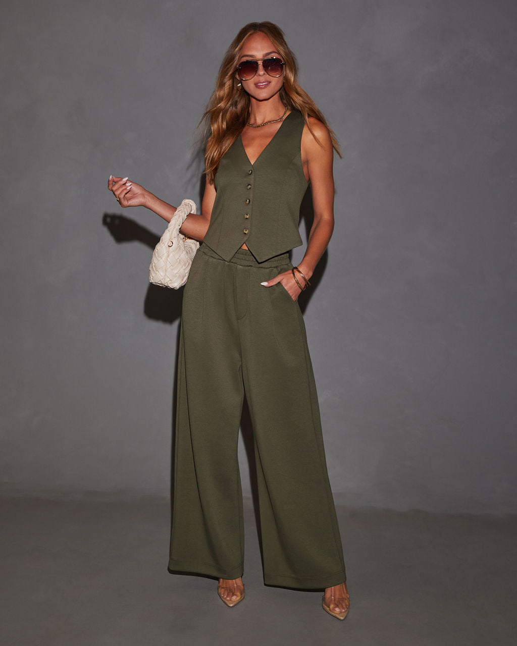 Sage Sleeveless Button Down Vest