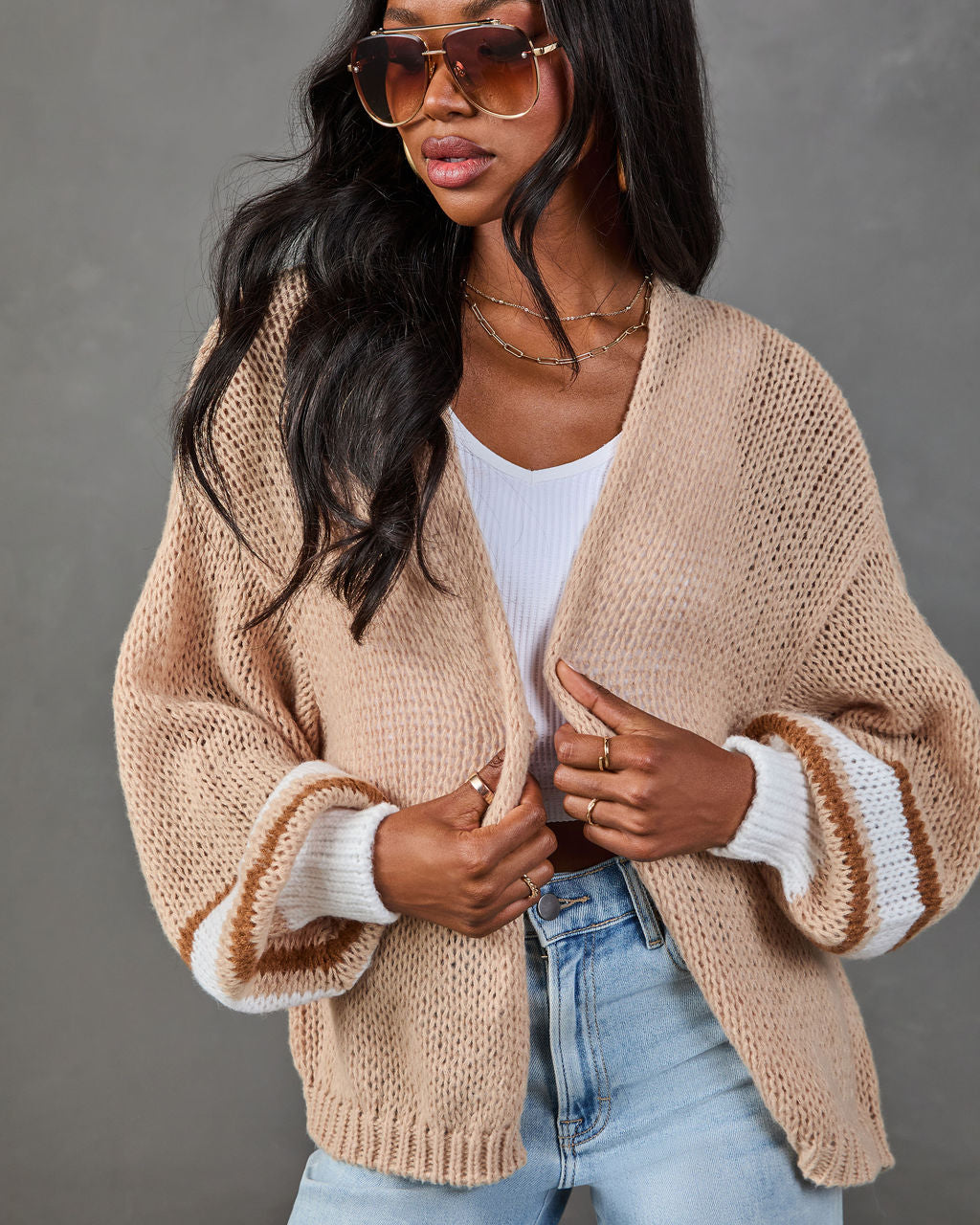 Bookstore Run Color Block Open Knit Cardigan