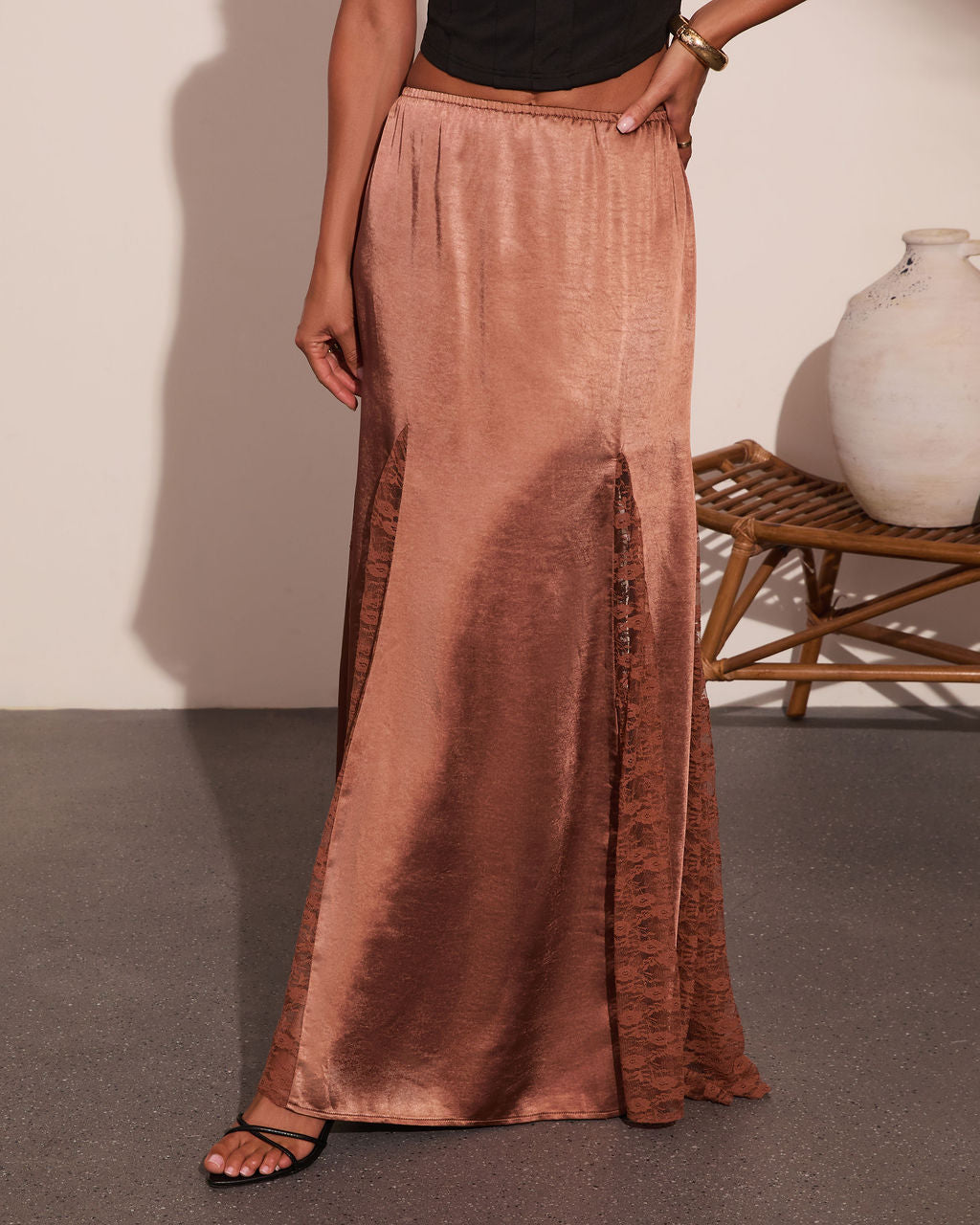 Slow Evenings Satin Lace Maxi Skirt