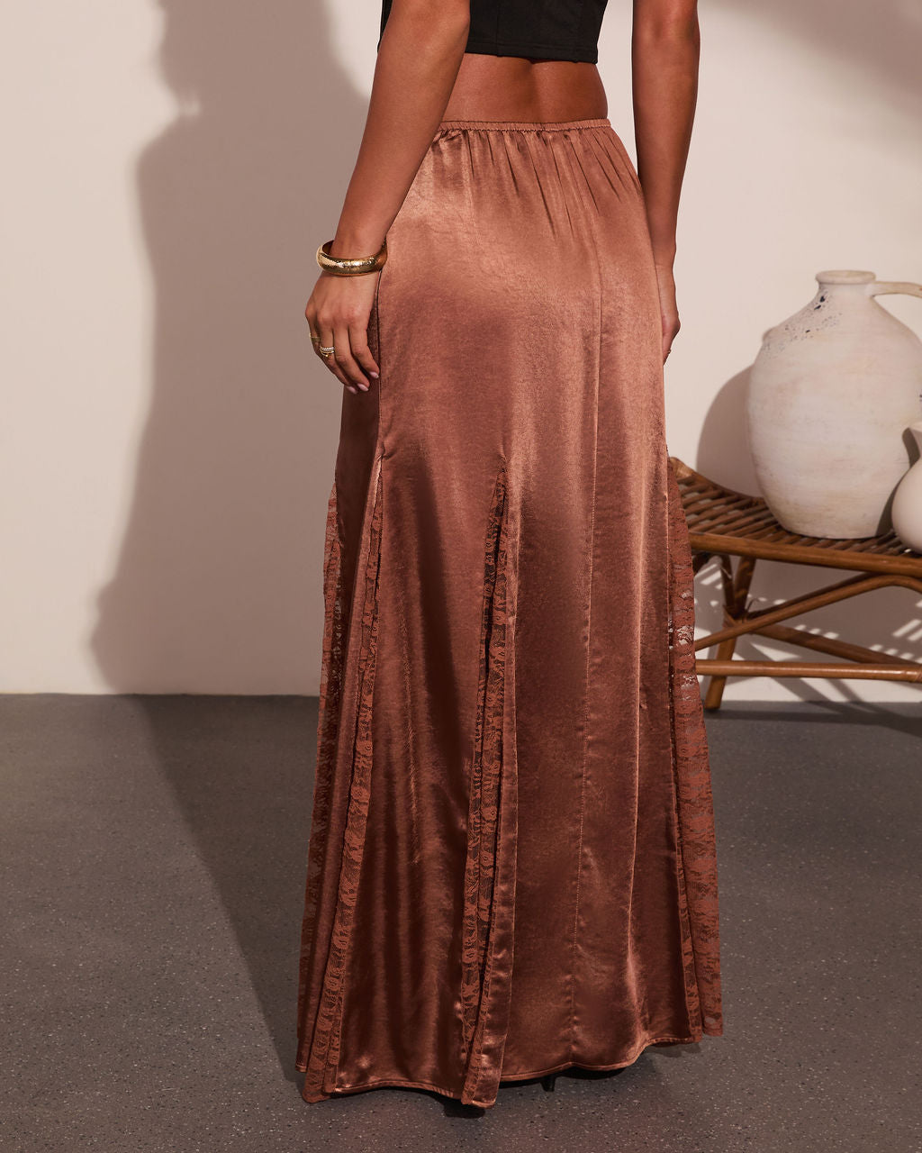 Slow Evenings Satin Lace Maxi Skirt