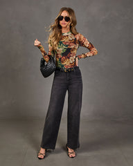 Autumn Whimsy Floral Mesh Top