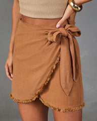 Last Goodbye Wrap Tie Fringe Trim Mini Skirt