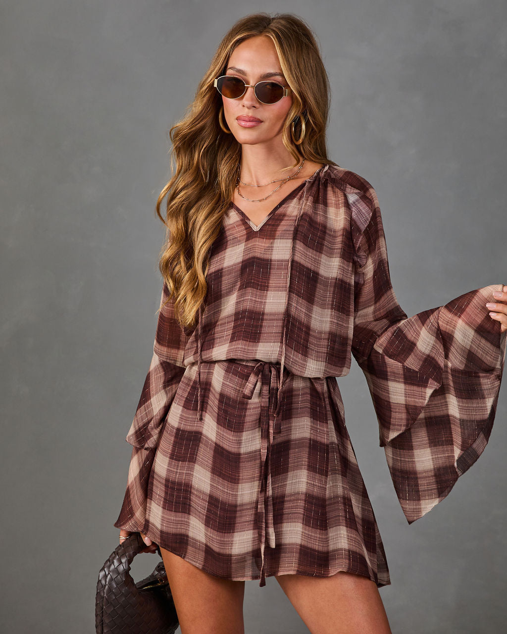 Falling For Her Plaid Waist Tie Mini Dress