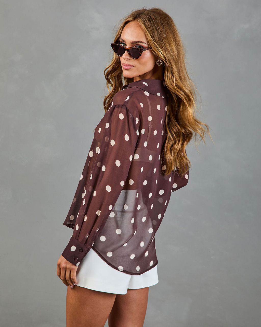 Golden Drift Button Down Polka Dot Top
