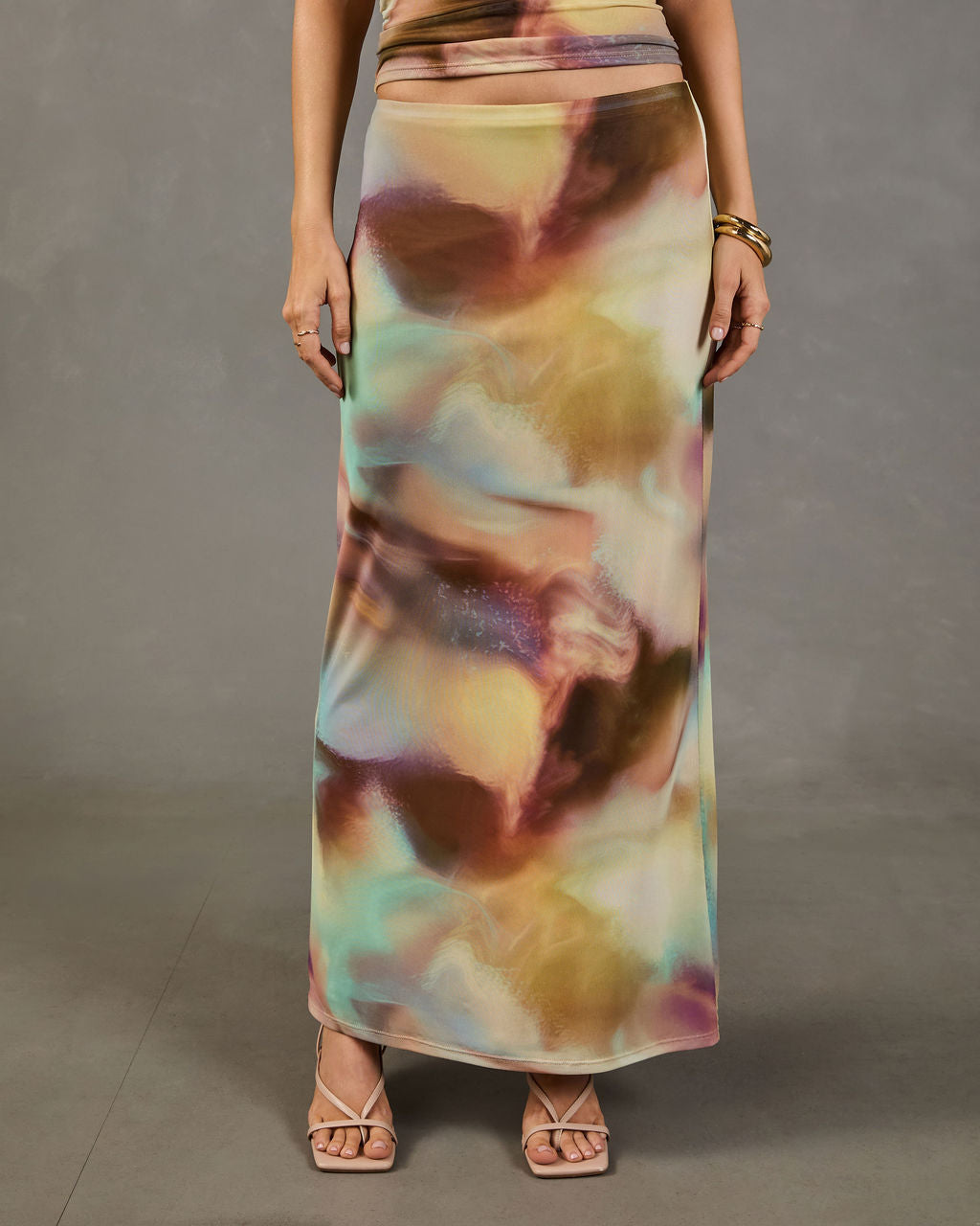 Cool Intentions Mesh Abstract Print Maxi Skirt