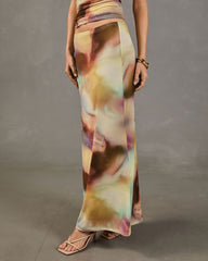 Cool Intentions Mesh Abstract Print Maxi Skirt