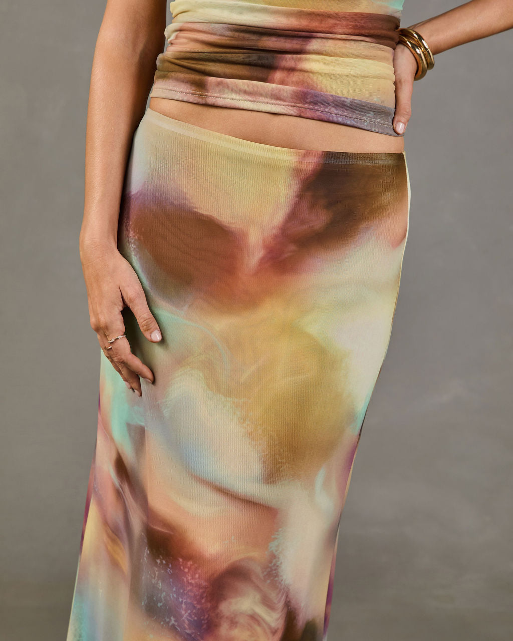 Cool Intentions Mesh Abstract Print Maxi Skirt