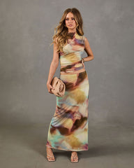 Cool Intentions Mesh Abstract Print Maxi Skirt