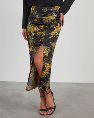 Harvest Hues Satin Printed Midi Skirt