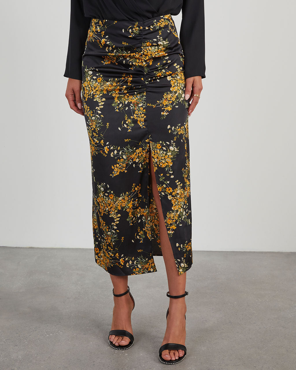 Harvest Hues Satin Printed Midi Skirt
