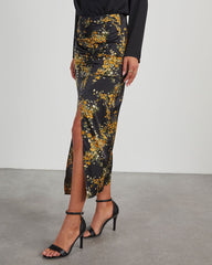 Harvest Hues Satin Printed Midi Skirt