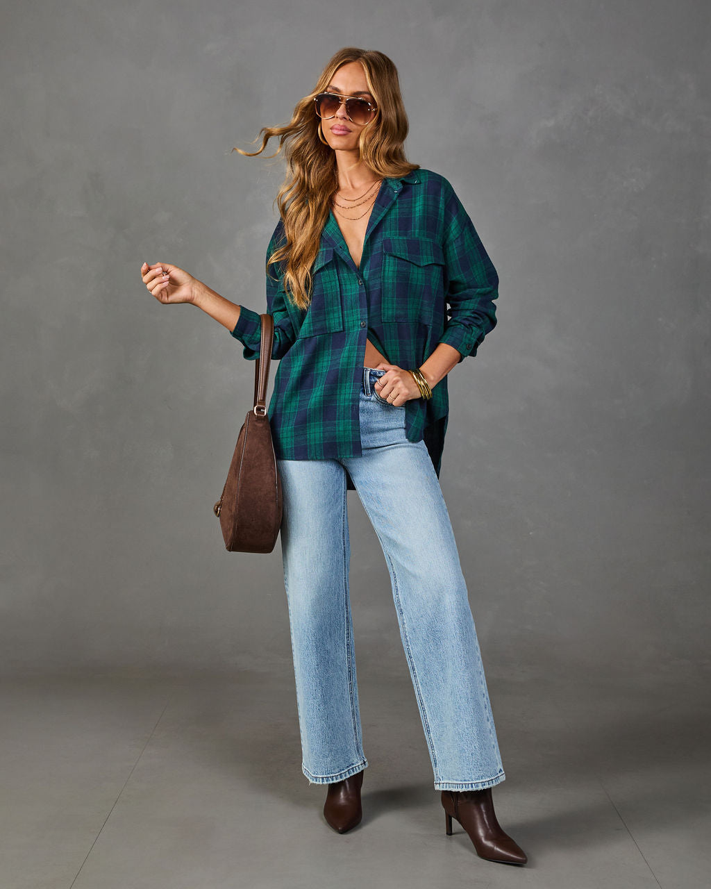 Petaluma Cotton Blend Plaid Button Down Top