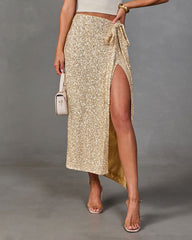Kassy Sequin Embellished Waist Tie Midi Skirt