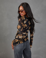 Dusky Garden Mesh Floral Asymmetric Hem Top