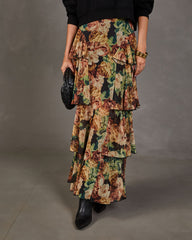 Autumn Whimsy Tiered Floral Maxi Skirt