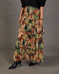 Autumn Whimsy Tiered Floral Maxi Skirt