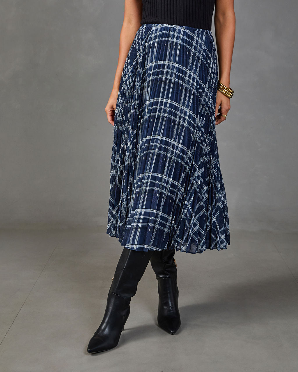 Suzanne Pleated Plaid Midi Skirt