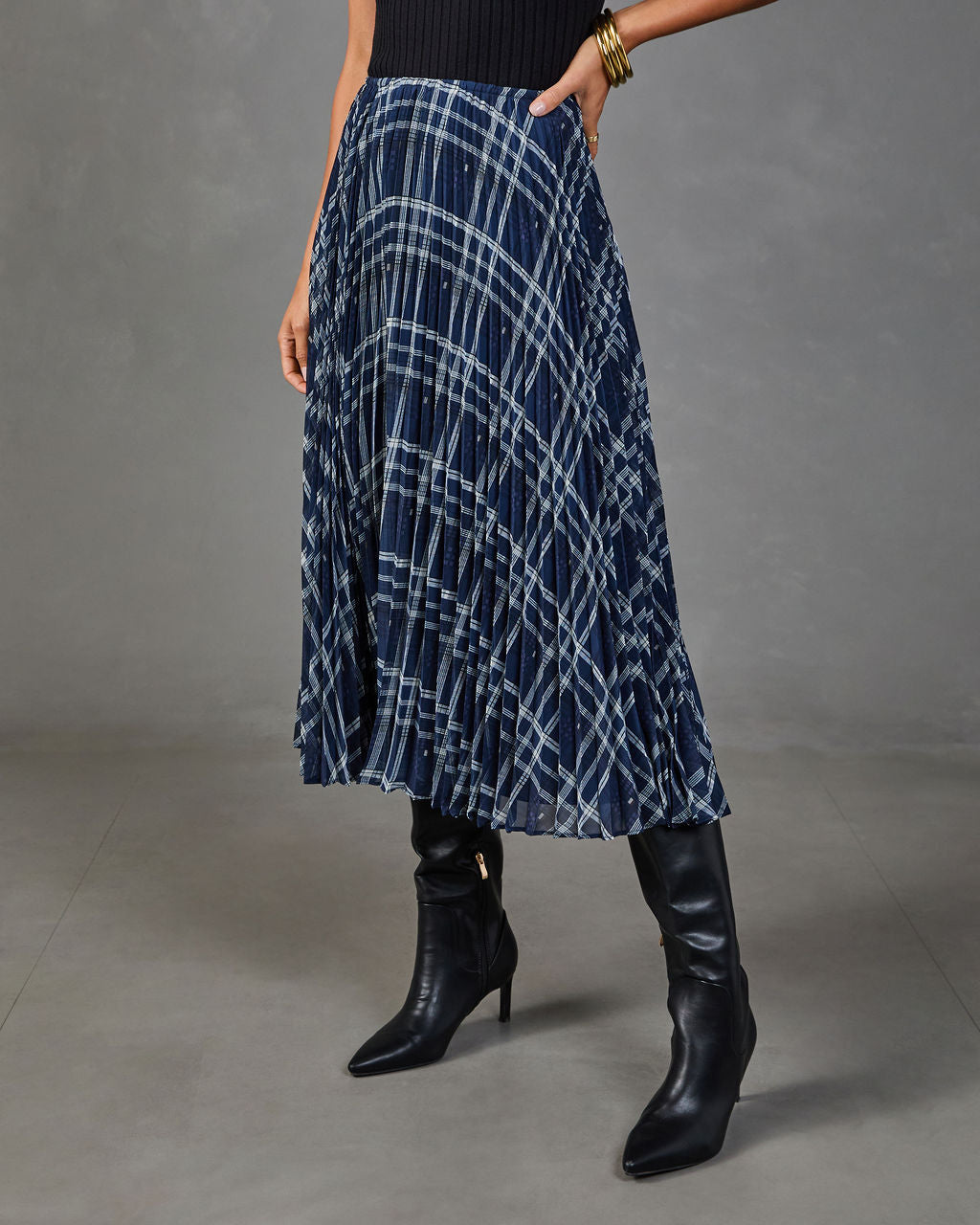 Suzanne Pleated Plaid Midi Skirt