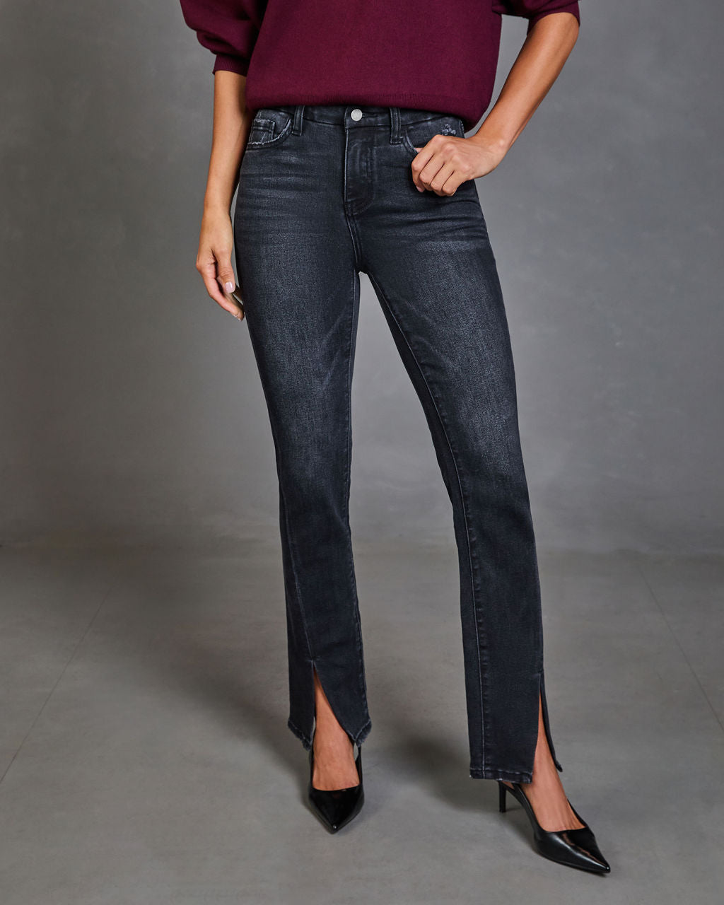 Jennings Super Stretch High Rise Slim Leg Split Hem Jeans