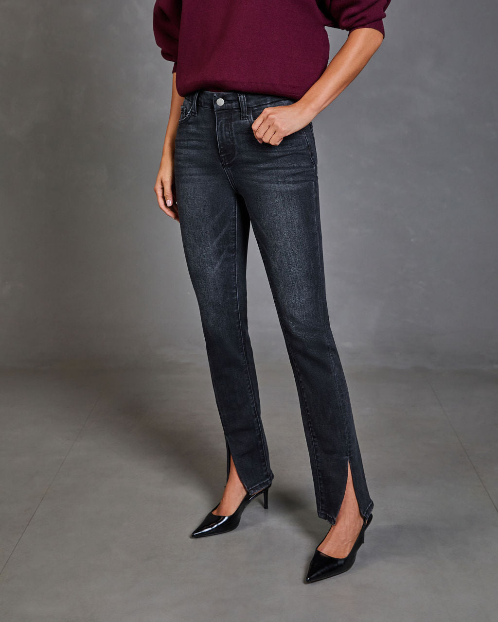 Jennings Super Stretch High Rise Slim Leg Split Hem Jeans