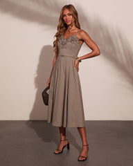 Anastasia Floral Belted Plaid Midi Dress