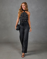 Hidden Charm Embellished Halter Neck Fringe Top
