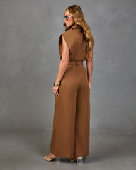 Selena Pleated Cotton Belted Jumpsuit