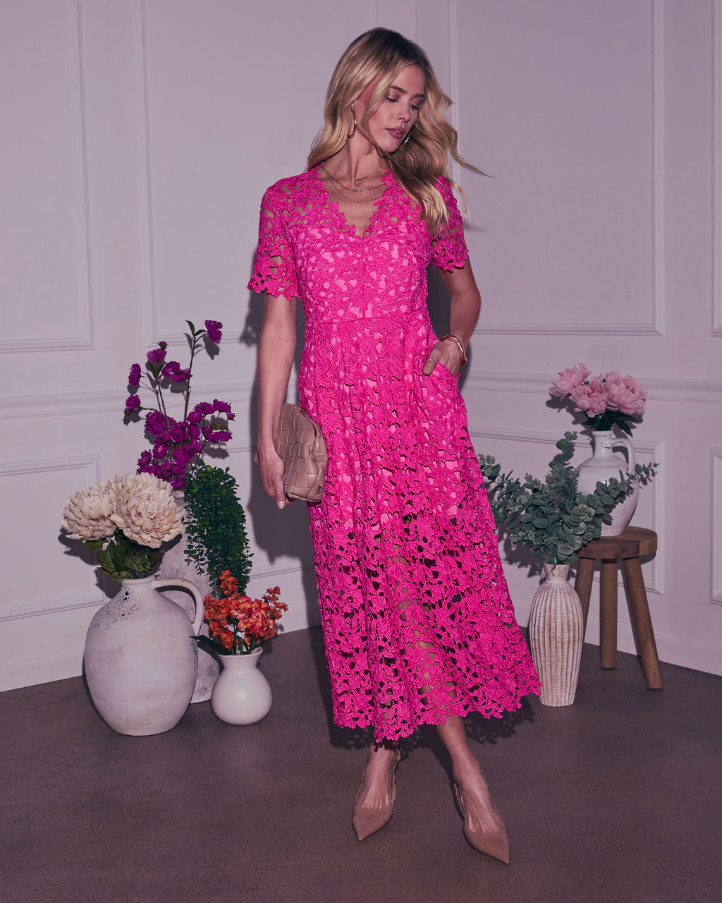 Garcelle Floral Lace Midi Dress