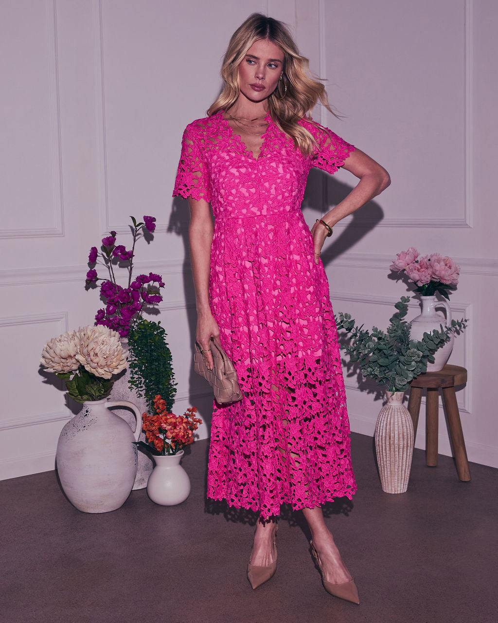 Garcelle Floral Lace Midi Dress