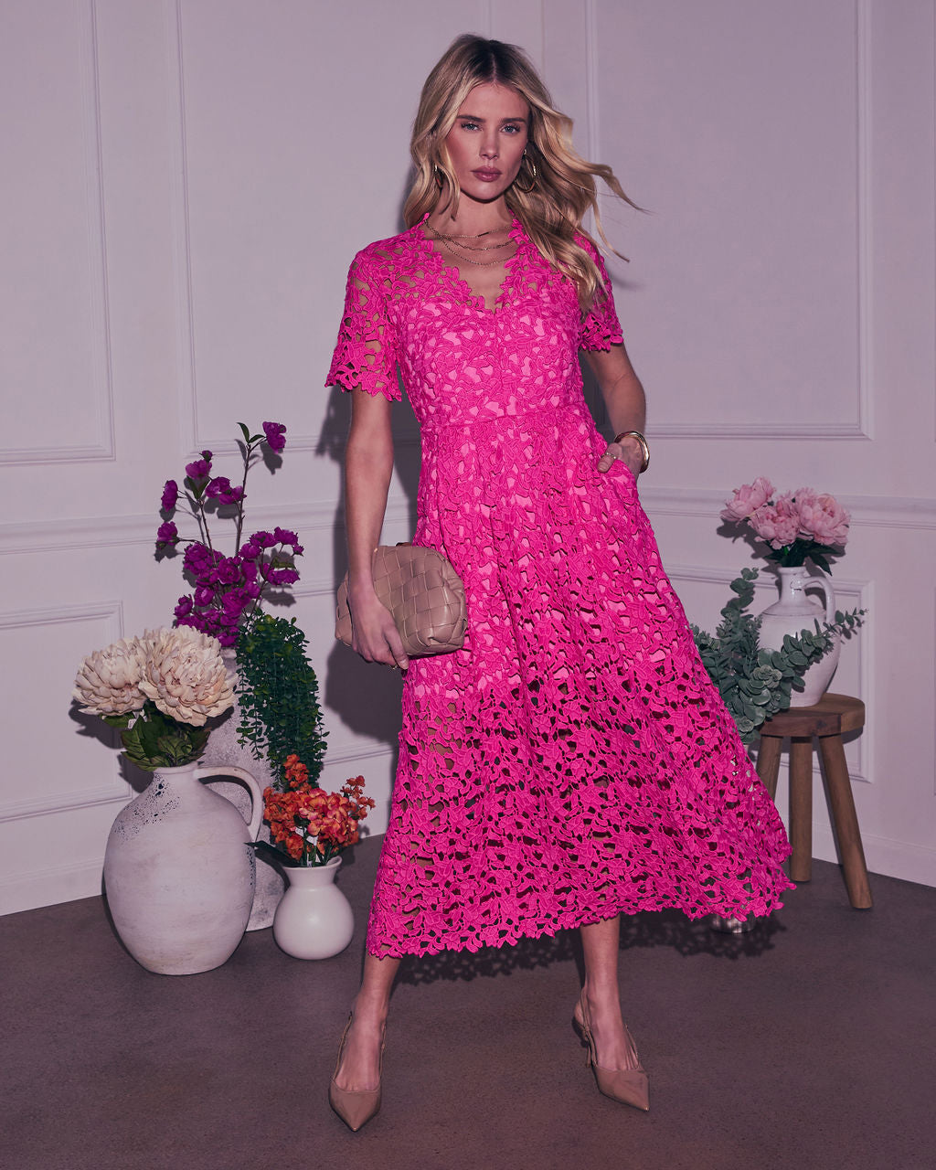Garcelle Floral Lace Midi Dress