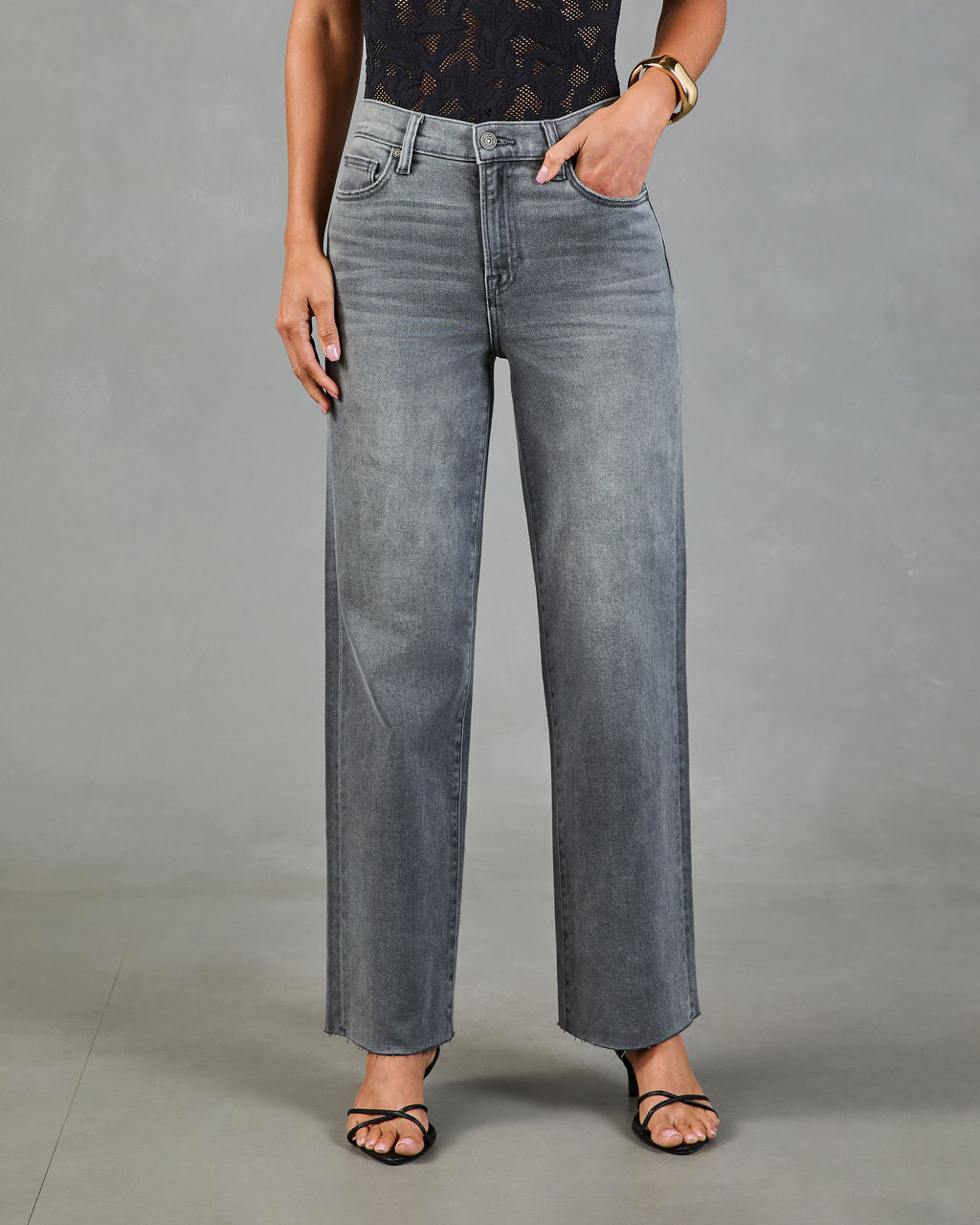 VICI Icon Super Stretch High Rise Raw Hem Straight Color Jeans