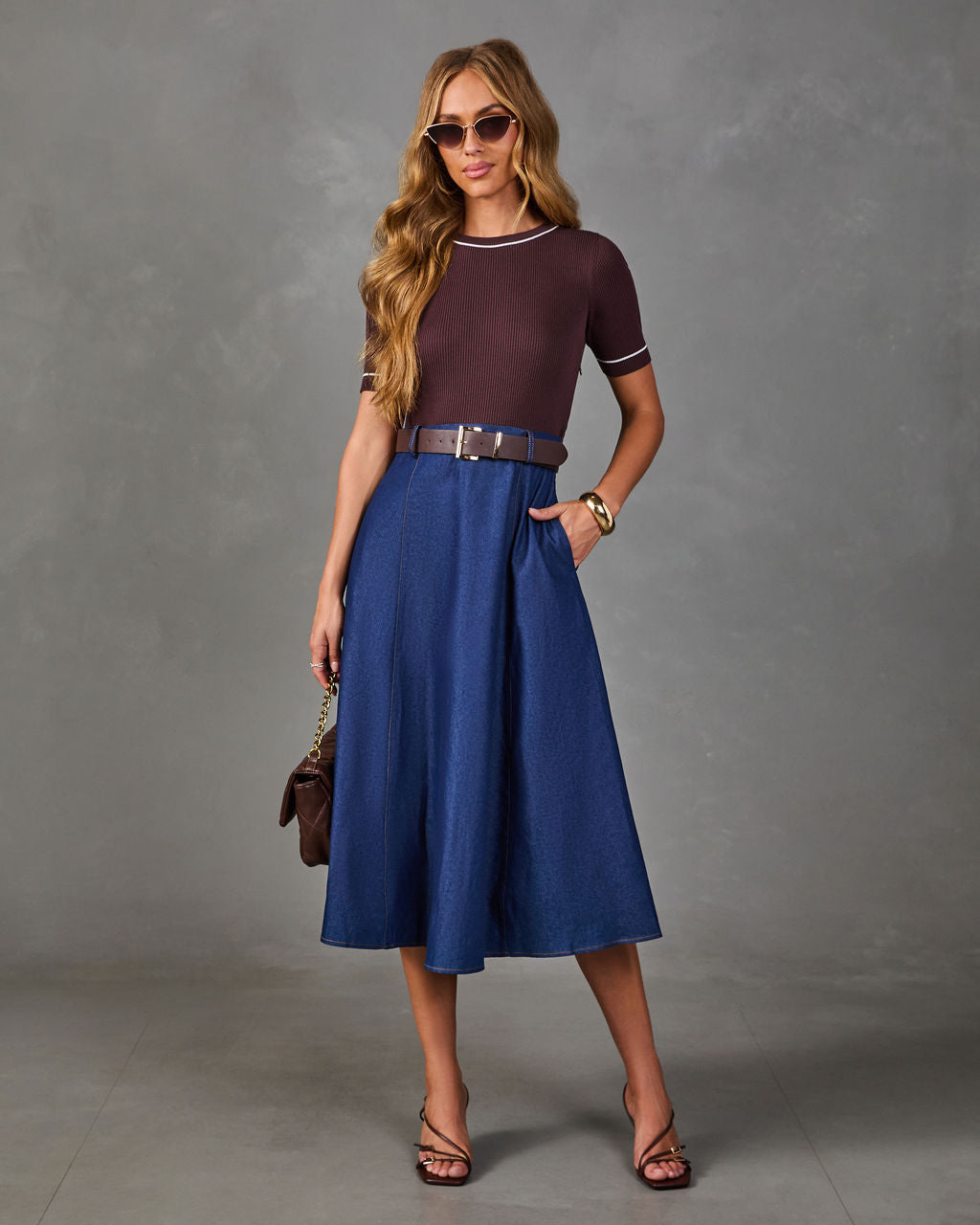 Fall Calling Belted Color Block Maxi Dress