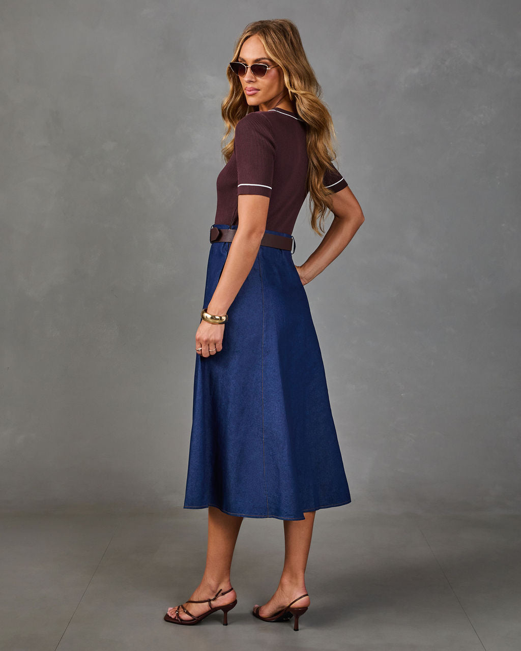 Fall Calling Belted Color Block Maxi Dress